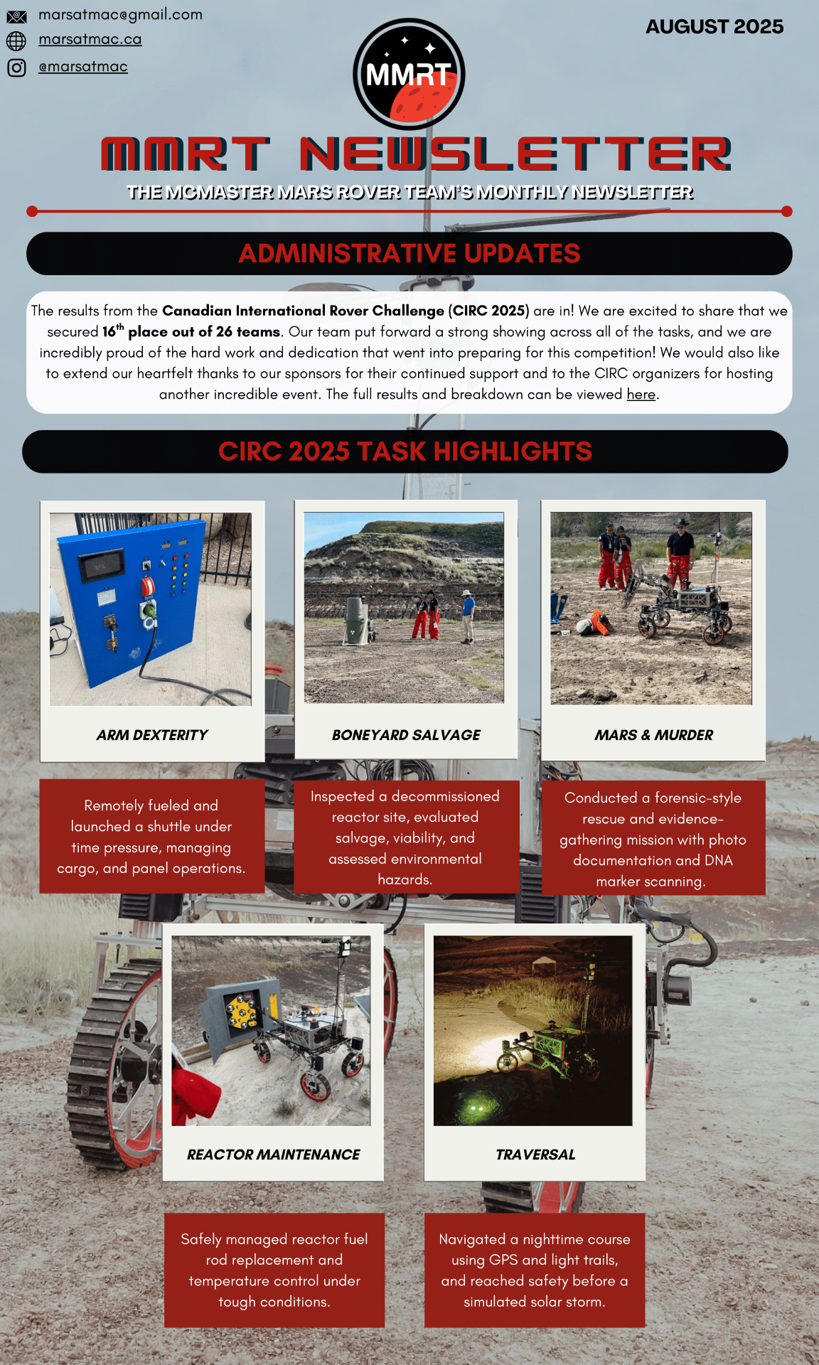 McMaster Mars Rover Team | Innovation in Space Robotics | MMRT